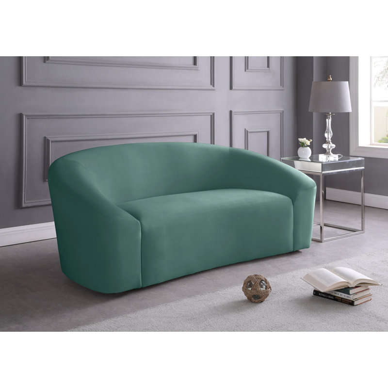 Canapé courbé Alaw, Velours vert menthe, H 29,5 po x l 91 po x P 35,5 po