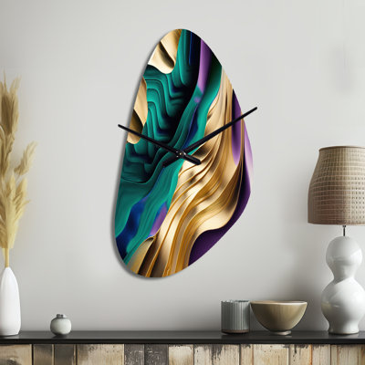 Purple, Green And Gold Bold Strokes III - Fall Shape Unique Abstract Wall Clock