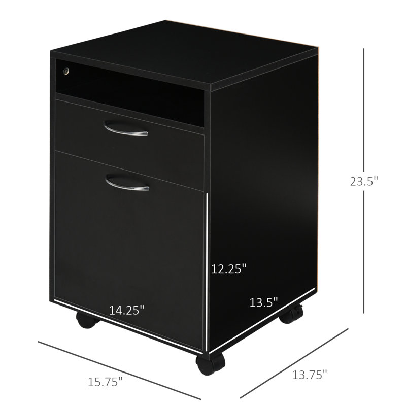 Organisateur de rangement mobile avec tiroir et armoire, support d'imprimante avec roulettes, Black