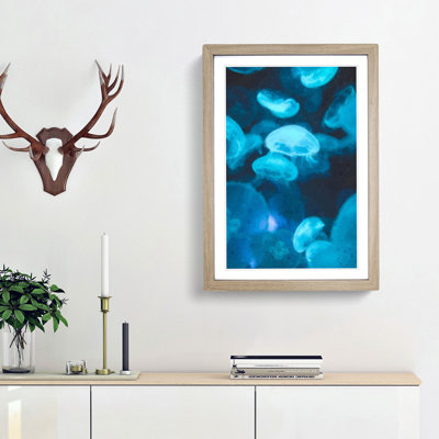 Blue Jellyfish in Abstract - Picture Frame Graphic Art Print
