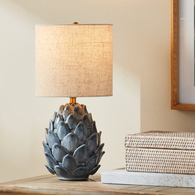 Landover Carciofo Artichoke-Form Hand-Finished Ceramic Table Lamp with Linen Shade in Blue