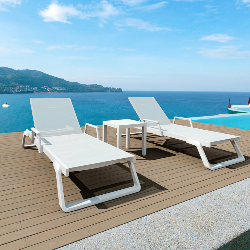 Genelda Outdoor Chaise Lounge, White
