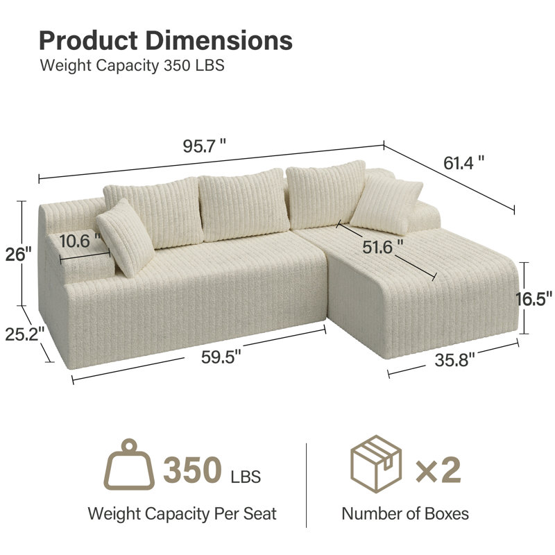Canapé modulaire en forme de L de Boneless, Blanc, Orienté à droite