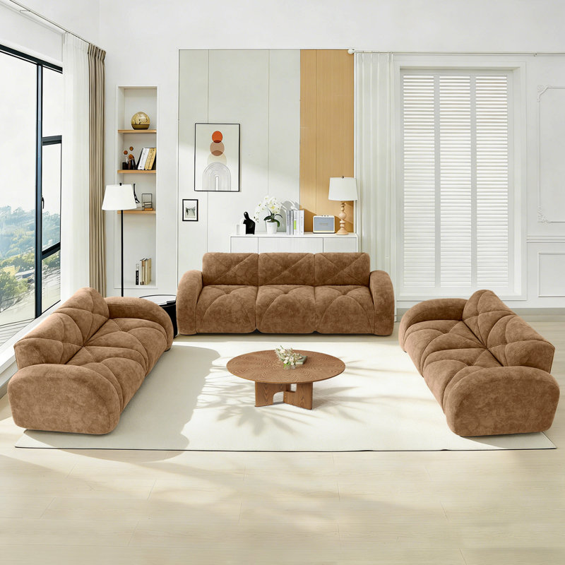 Ensemble de salon 3 pièces pour canapé de 7 places en velours doux avec assise profonde, Chameau