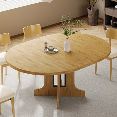 59" Extendable Round Dining Table For 4-8 , Modern Kitchen Oval Dining Table, Space Saving, Wooden Tabletop & Base, Black