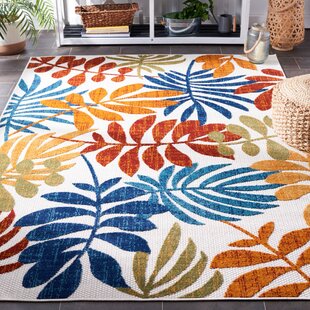 Hampton Bay Tropical Palm Leaves Black 5 ft. x 7 ft. Indoor/Outdoor Area Rug