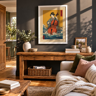 Woman with Cello, Japanese Print Japandi - Framed Print