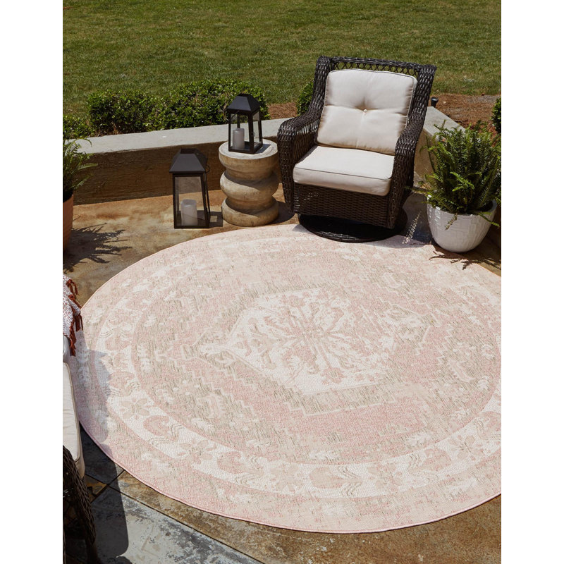 Tapis d'extérieur couleur nil rose, Rond 10 pi