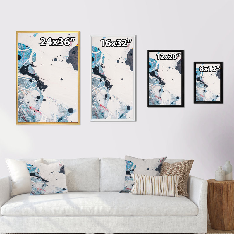 Taches de peinture noires et bleues - œuvre d'art moderne et contemporaine sur toile, H 20 po x l 12 po x P 1 po