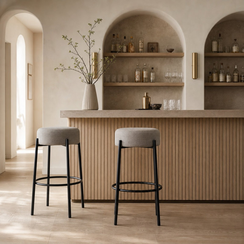 Tabouret de bar Zenni sans dossier, rembourré, en métal, hauteur comptoir ou dossier - Lot de 2, Frosted Flint