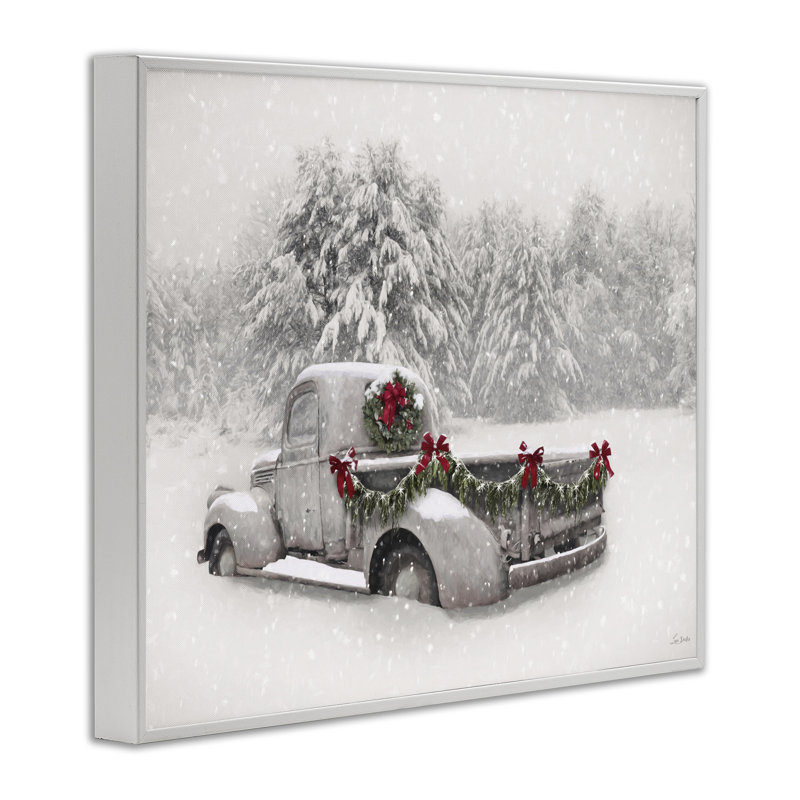 Giclée encadrée de camion antique enneigé blanc, design par Lori Deiter, H 16 po x l 20 po