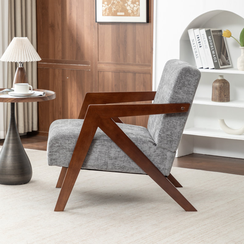 Chaise d'appoint avec cadre en bois L 23,6 po x l 30,9 po x H 29,5 po Chenille 1 pièce lecture gris clair se caractérise par ses bras gracieusement courbés