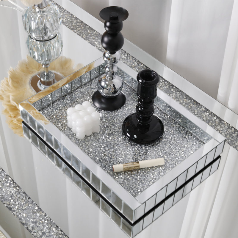 Plateau rectangulaire en verre argenté avec miroir