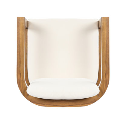 Outdoor Dining Chair Set of 2 with Curved Acacia Wood Arms, Teak Finish and Cream Cushions