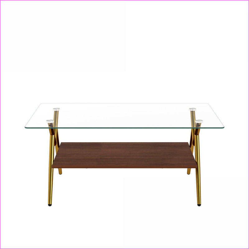 Table basse moderne en verre trempé pour le salon, pieds en métal robustes et facile à nettoyer