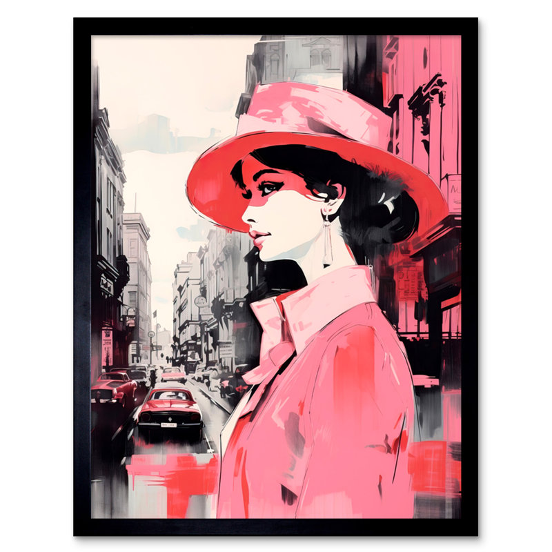 Aaliha Cityscape With Woman In Vintage Pink Fashion - Single Picture Frame Print