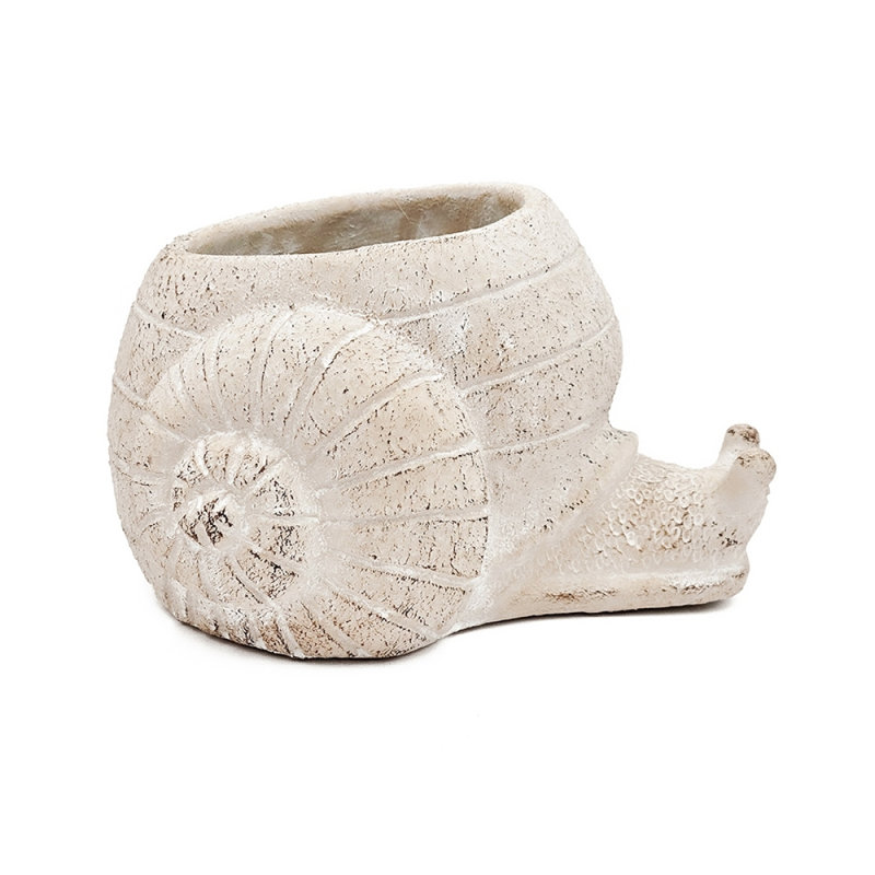 8.3X7x4.7" Decorative Sand And Cement Snail Planter With Textured Beige Finish