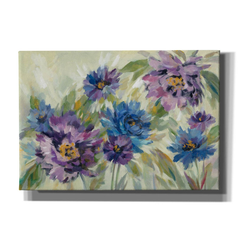 «Bold Blue and Lavender Flowers» par Silvia Vassileva, art mural épique sur toile, 26 po x 18 po, H 18 po x l 26 po