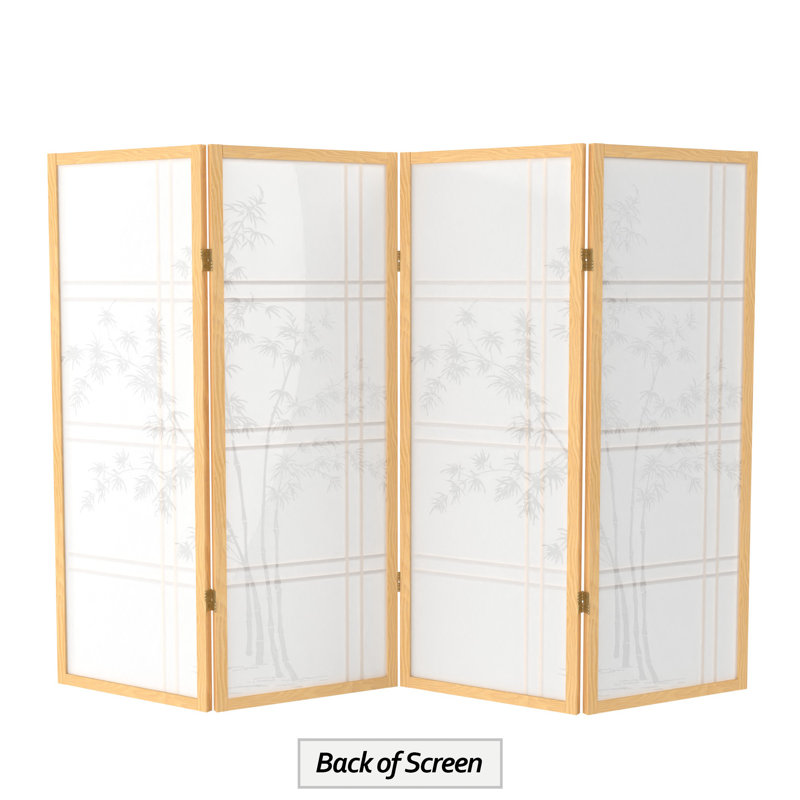 48" Double Cross Shoji Bamboo Tree Room Divider, 4 Panels, Natural