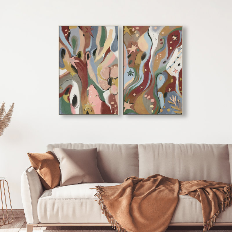 Modern Folk Set Set by Oliver Gal, 32"H x 22"W, Silver Floater Frame