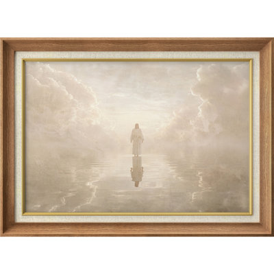 Heavenly Light Figure Walking Through Clouds and Water - Pictures Framed Canvas Print Wall Art
