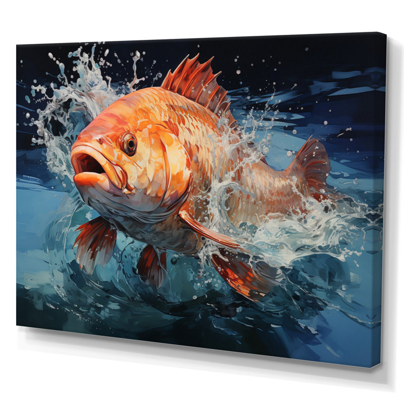 Pêche - prise colorée - impression, Toile tendue, H 24 po x l 32 po x P 1 po
