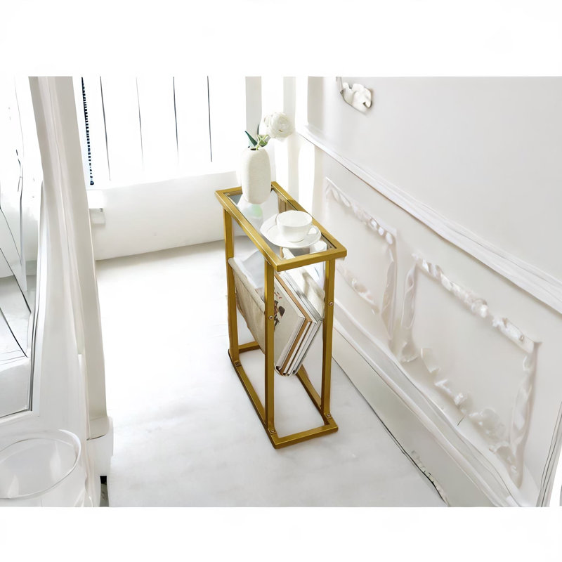 Corozon Gold Glass Side Table with Storage Magazine Rack End Tables Living Room