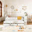 Lit plateforme simple en bois multifonctionnel avec bureau et tablette de rangement au bout du lit-2082719271