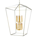 Vegas 12 - Light Lantern Geometric Chandelier with Wrought Iron Accents