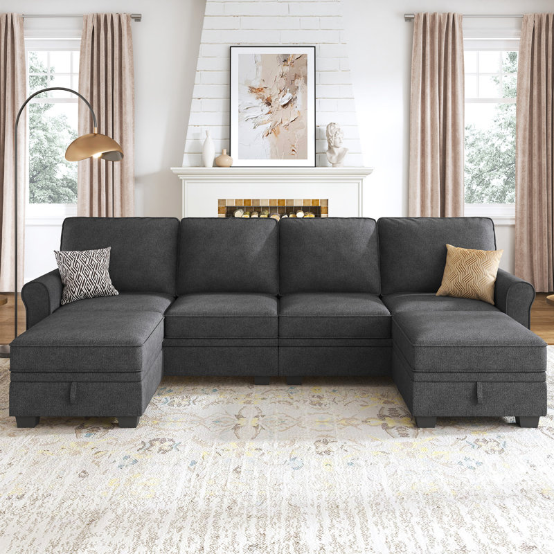Canapé modulaire réversible en U avec rangement Eveleigh, Polyester gris foncé