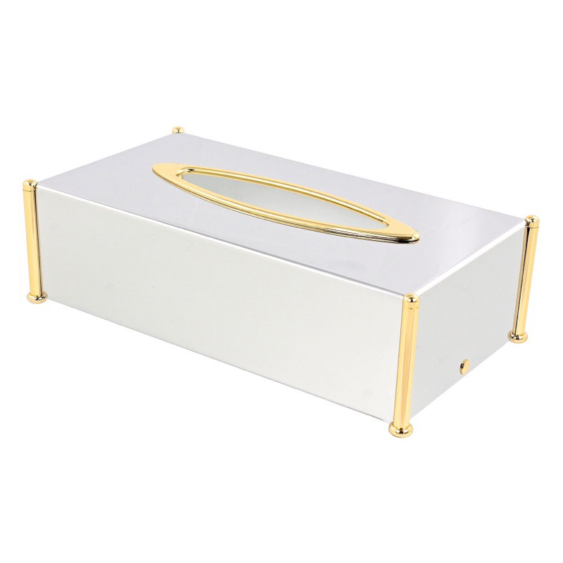 Warm Light Tissue Box Cover, Chrome and Gold