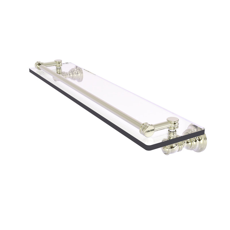 Freyja Glass Bracket Shelf, Polished Nickel, 3.3" H x 22" W x 5.54" D
