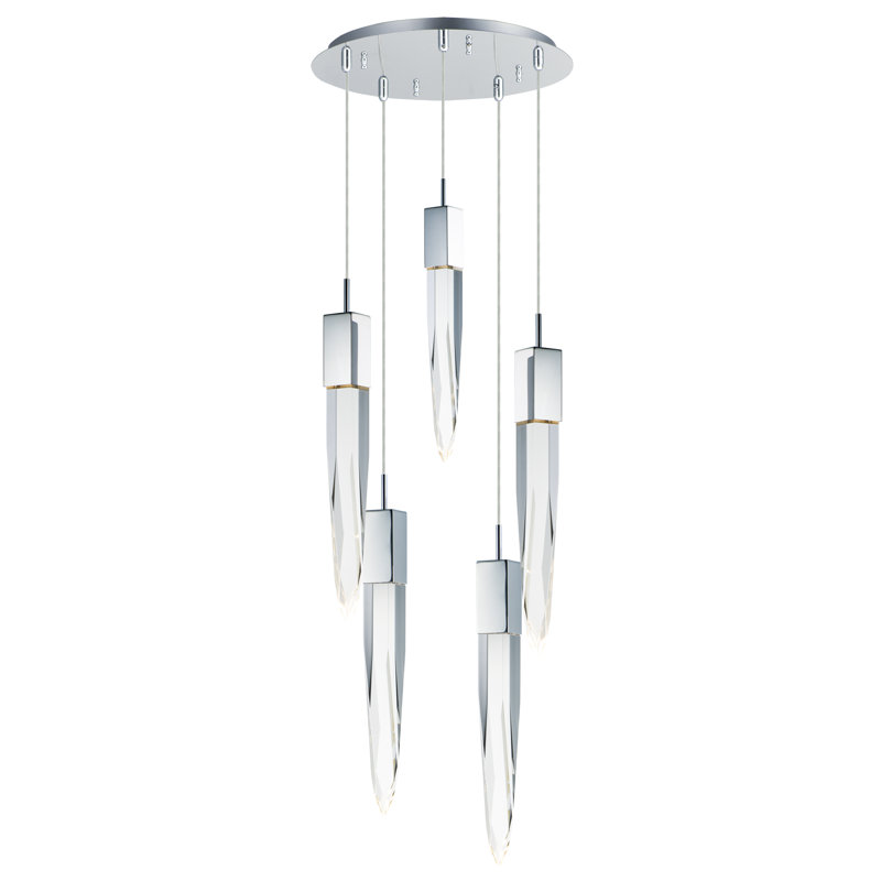 Luminaire suspendu géométrique à del 5 lumières cluster Fleischman, Chrome poli