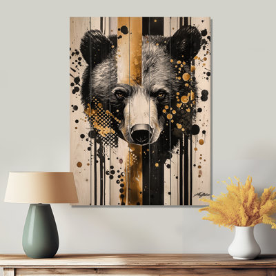«Modern Grizzly Bear Portrait», art mural en bois sur bois de pin naturel