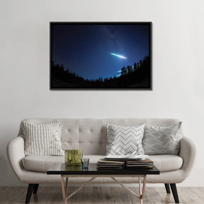 Bright Meteor Over Forest In Finland - Wall Art Print - Framed Canvas