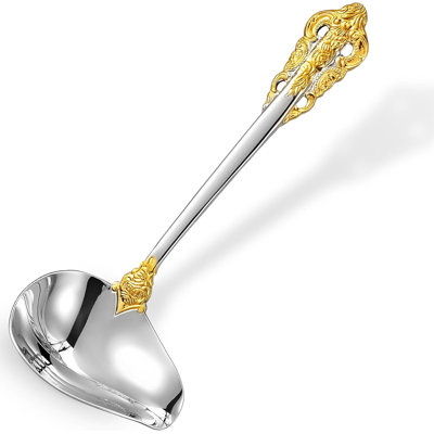 Premium 18/10 Stainless Steel Sauce Ladle With Gold Accent - 7.2 Inch Gravy Spoon For Soup, Broth, And Punch - Solid, Sturdy, Dishwasher Safe