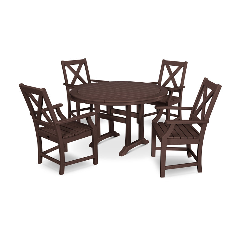 Braxton 5-Piece Nautical Trestle Arm Chair Dining Set, Mahogany