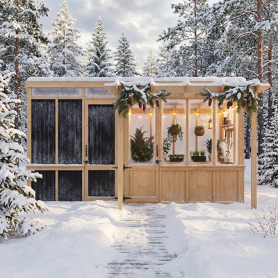 All-In-One Cedar Wood Garden System – Greenhouse + Pergola + Tool Shed Combo For Year-Round Growing & Outdoor Living
