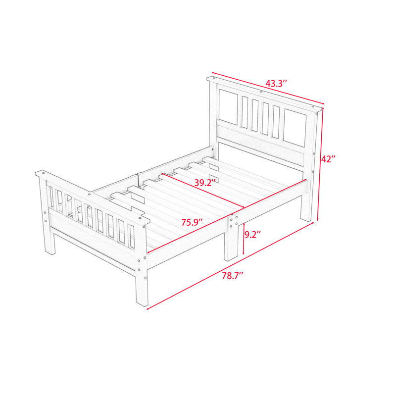 Wooden Platform Bed With Headboard, White, Twin