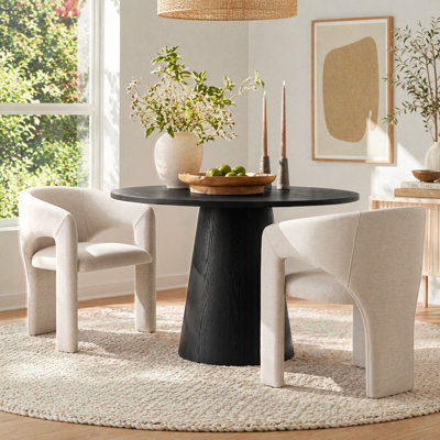 Modern Water-Resistant Linen Upholstered Dining Chairs Set Of 2 With Curved Open Back