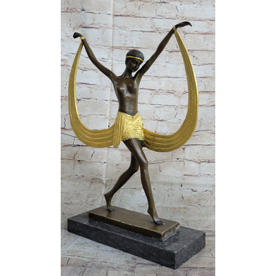 Sculpture semi-nue, torse nu, danseuse art déco, bronze, patine dorée par Mirval