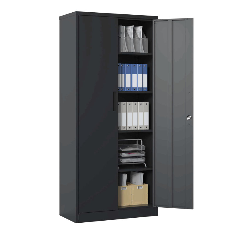72"H Metal Garage Storage Cabinet, Black Tool Steel Locking Cabinet With Doors And 4 Shelves, Tall Cabinets For Garage Storage Systems Lockable File Cabinet For Home Office, Classroom/Pantry