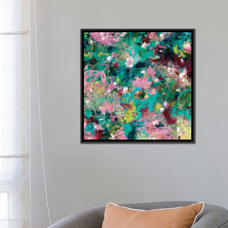 « joyeux beginnings », reproduction sur toile, H 18 po x l 18 po x P 1,5 po, Toile avec cadre noir, Pas de tapis