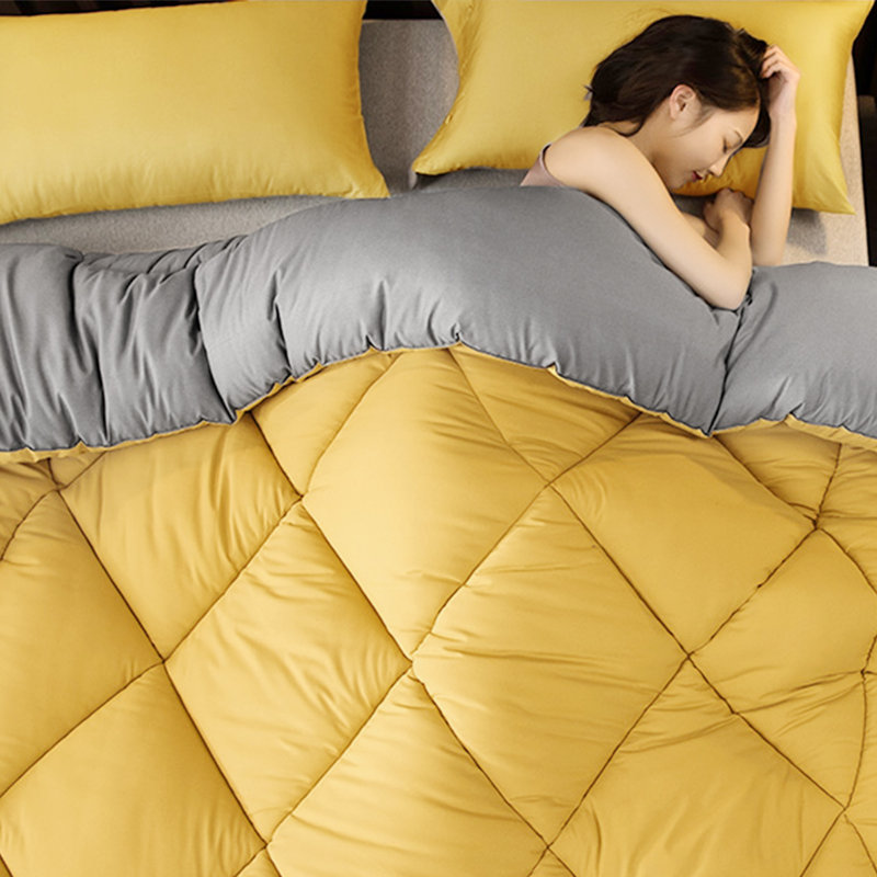 Polyester Box Stitch Comforter, Queen Comforter + 2 Shams, Mimosa Yellow/Victorian Silver