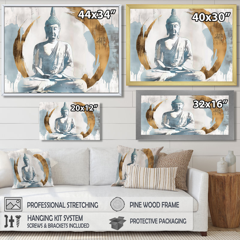 «Gray and Gold Golden Buddha Reflection II - Buddhism», reproduction d'art murale, Encadrement argenté