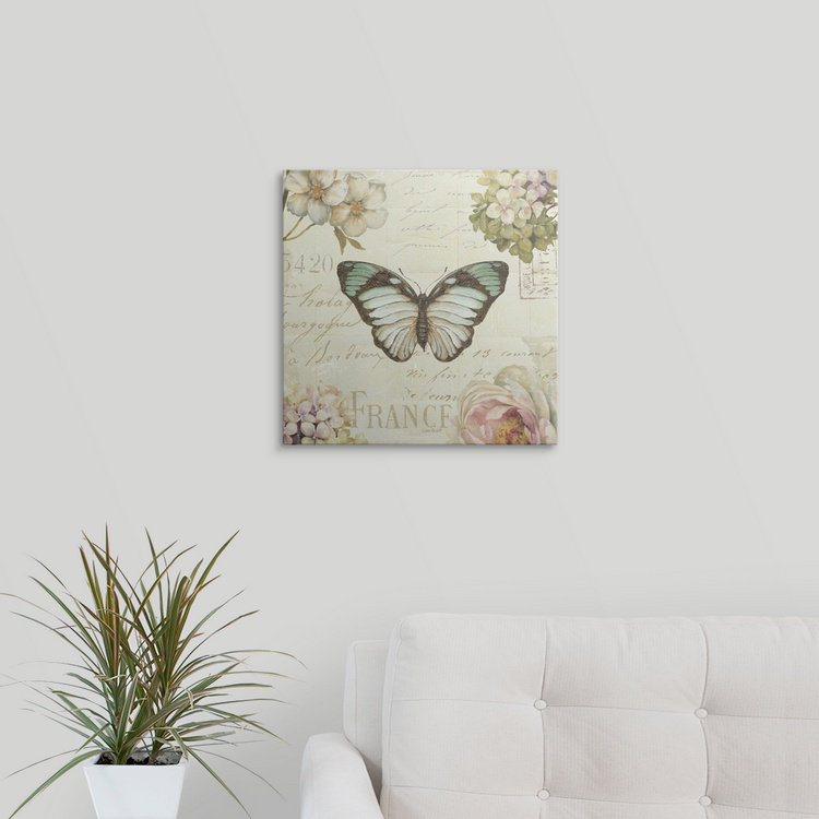 « marche aux fleurs papillon ii » par lisa audit, impression, H 16 po x l 16 po x P 1,5 po, Toile