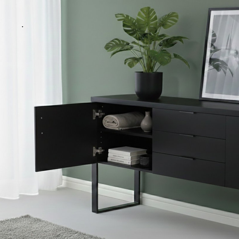 Buffet en acier et bois manufacturé de 70,9 po de largeur Draylen, Cœur de chêne