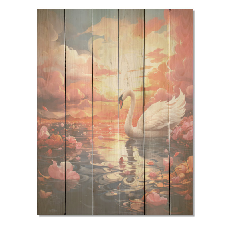 Graceful Mirage Swans - cygnes, art sur bois de pin naturel, H 20 po x l 10 po