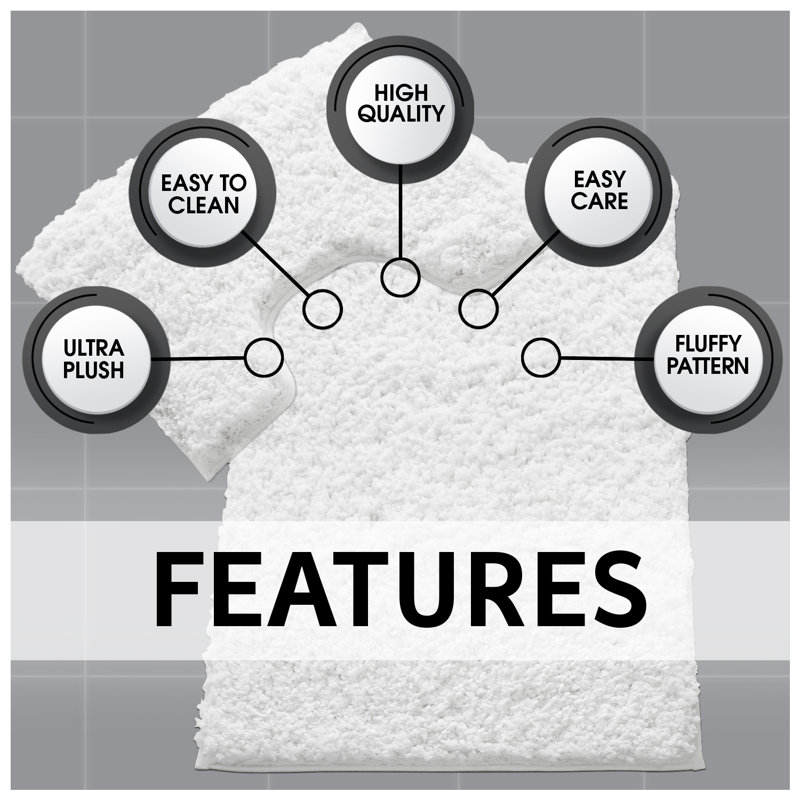 Luxury Zero Twist Bath Mat Set 2 Piece Plush Microfiber Bathroom Rug & Pedestal Mat Non Slip Absorbent Washable, White