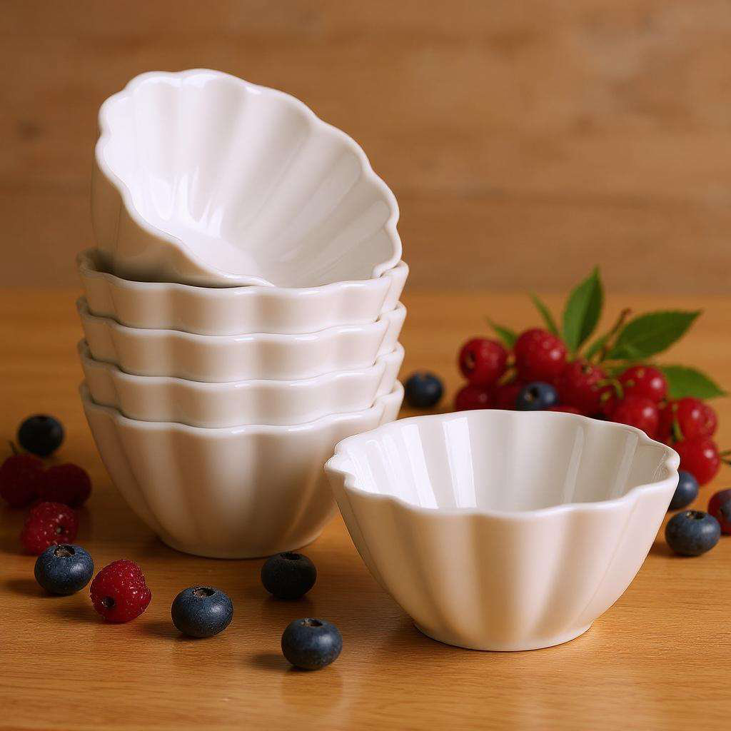 DOWAN 6-Piece Porcelain Ramekin Set, 4 Ounce Scalloped Baking Cups, White | Wayfair